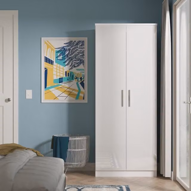 Knightsbridge Ready Assembled Plain Wardrobe in White Gloss