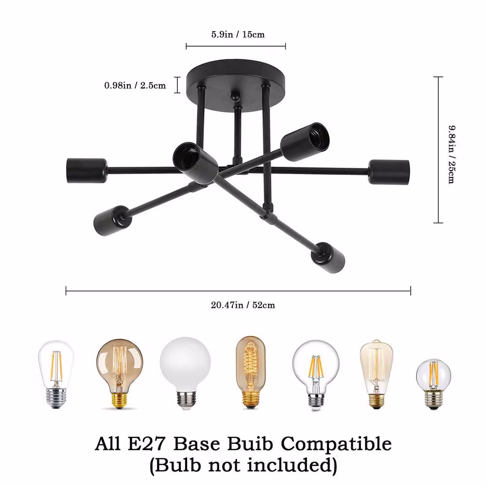 Pheashine 6-Light Modern Sputnik Ceiling Light in Black, Width: 52 cm – 2