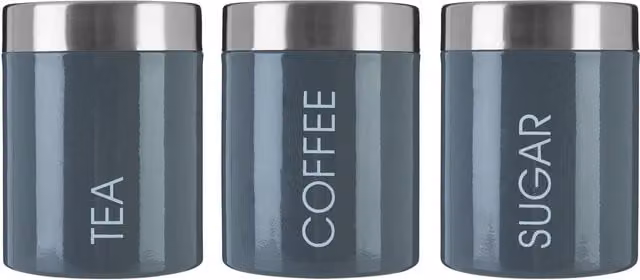 Premier Housewares Liberty Enamel Tea, Coffee and Sugar Canister Set of 3 in Grey and Silver – 1