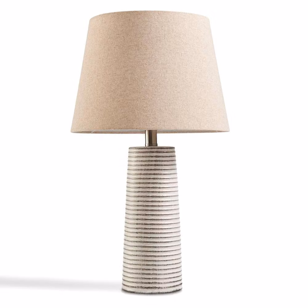 FurnitureboxUK Agatha White and Grey Ceramic Table Lamp with Fabric Shade – 3
