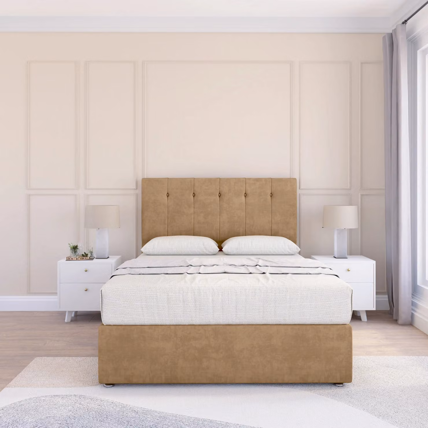 Sloomy Highbury Double Divan Bed Base and 26 inch Struts Headboard in Brown Microfibre Fabric, W/D/H: 140 x 200 cm
