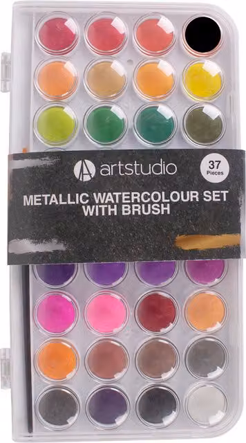 Art Studio Metallic Watercolour Set with Brush in Multicolour