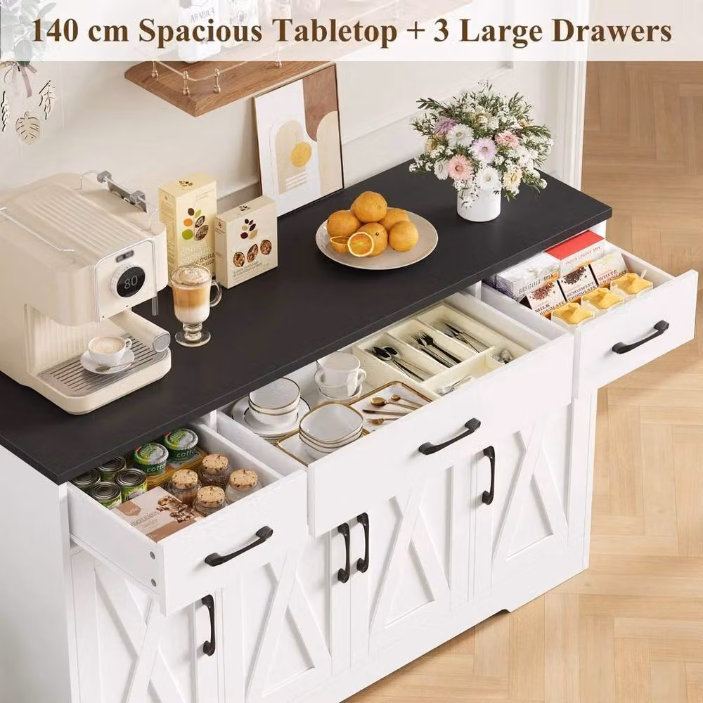 PAWNORA Modern Sideboard Storage Cabinet in White and Black, Width: 140 cm – 3