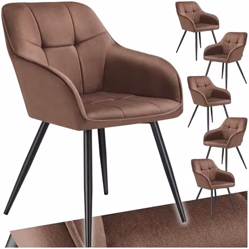 tectake Marilyn Set of 6 Dining Chairs with Velvet-Look Fabric and Geometric Pattern in Brown and Black – 1