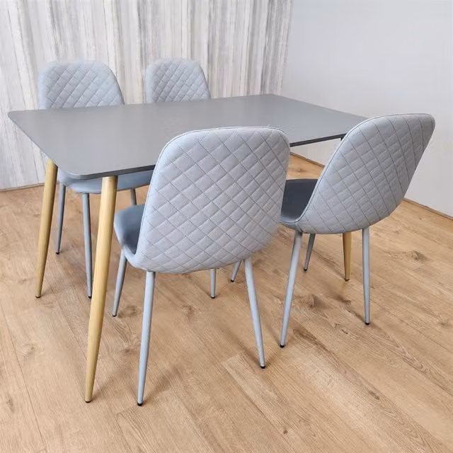 Kosy Koala Modern Rectangular Dining Table and 4 Geometric Patterned Chairs in Grey