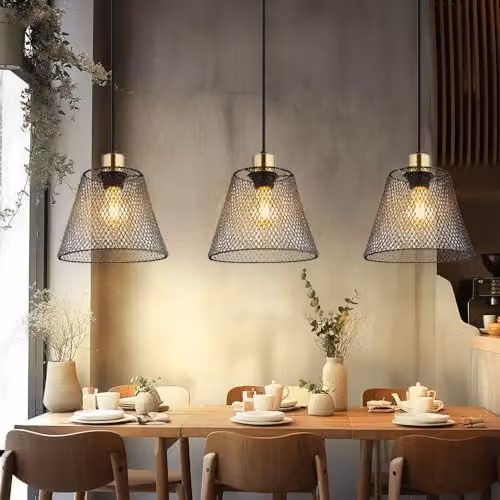 Netlighting Baku Bar Pendant Ceiling Light in Black and Gold/Brass with 3x E27 Bulbs – 3