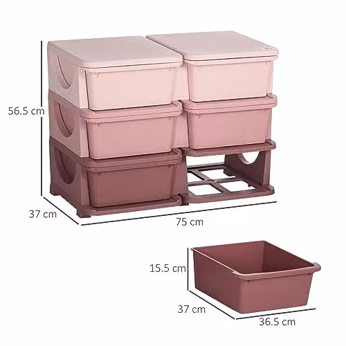 HOMCOM Pink 3 Tier Plastic Kids Toy Storage Organiser Tower – 3