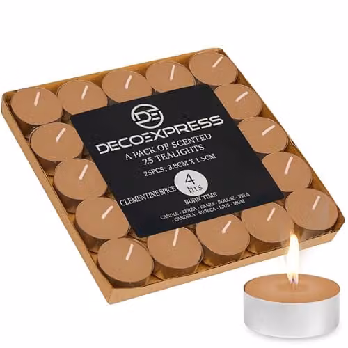 Deco Express Clementine Spice Scented Tealight Candles, 25 Pack, Beige