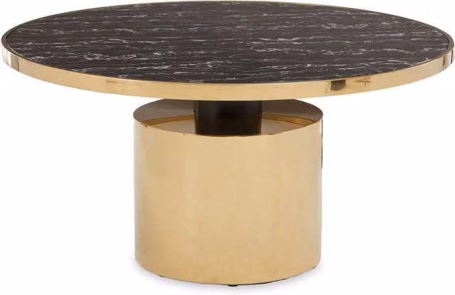 Orsina Round Black Marble-Effect Coffee Table with Gold Metal Base, Diameter: 90 cm, Height: 40 cm