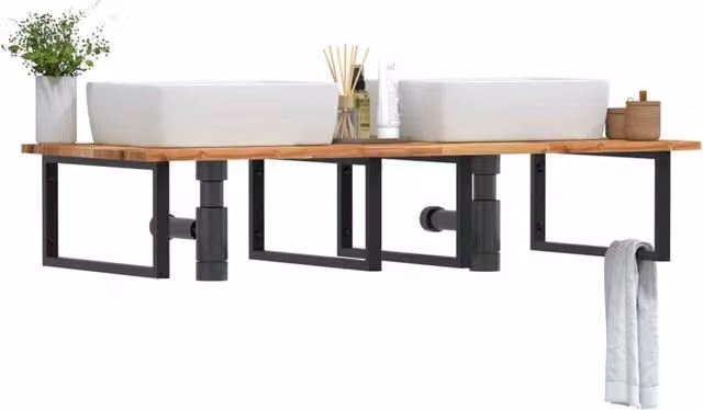 Berkfield Home Wall Mounted Basin Shelf in Brown Acacia Wood and Steel – 1