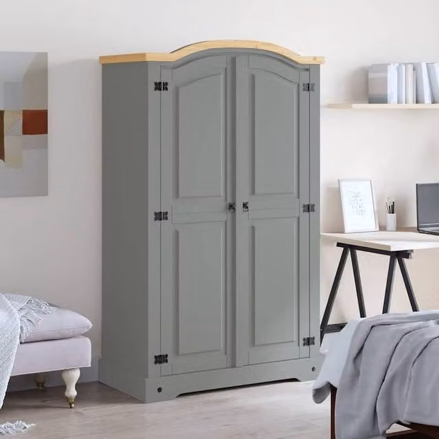 Berkfield Home Corona Range 2 Door Mexican Pine Wardrobe in Grey – 1