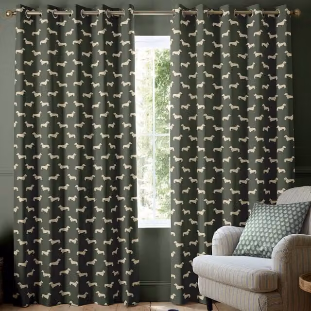 Emily Bond Peggy Made to Measure Blackout Cotton Fabric Panel Curtain in Green with Eyelets