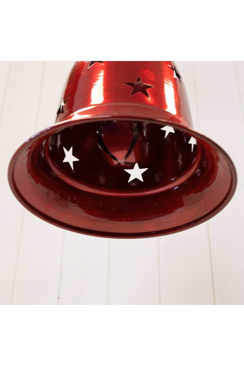 KDMD Glossy Red Metal Christmas Bell Pendant with Geometric Cutout Detail – 2