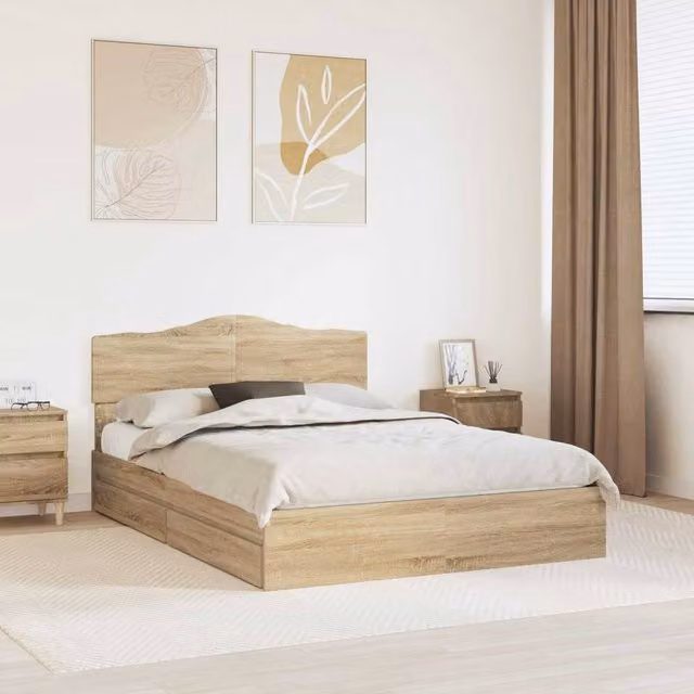 Berkfield Home Sonoma Oak Storage Bed with Drawers in Brown, W/D/H: 140 x 200 cm