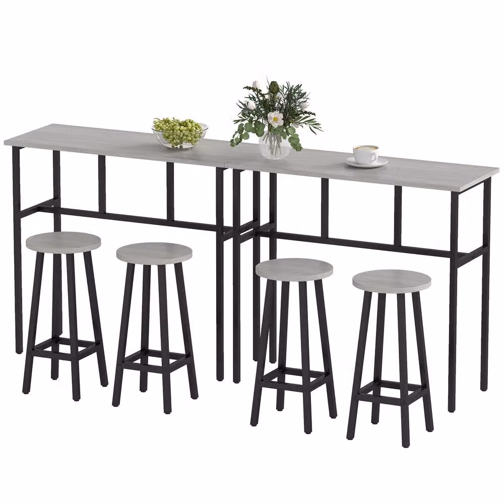STILVORA Modern Bar Table and Chairs Set with Grey MDF Laminate and Black Steel Frame – 4