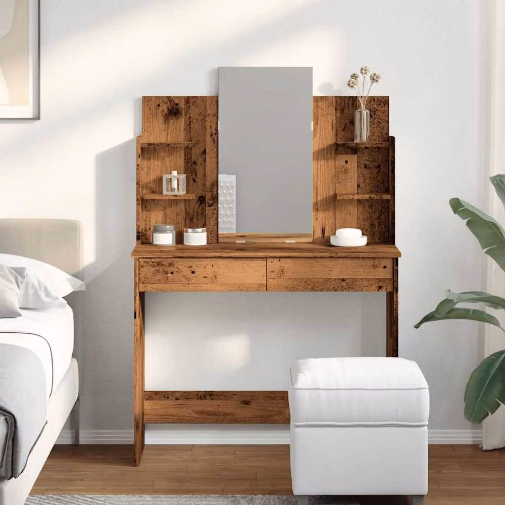 Berkfield Home Dressing Table with Mirror in Old Wood Brown, W: 96 cm, D: 39 cm, H: 142 cm – 3