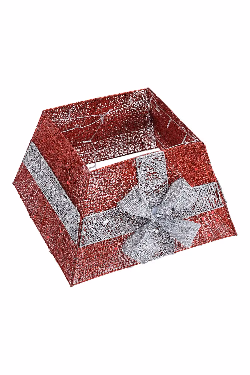 Living and Home Red Shiny Sequins Christmas Tree Skirt with LED Light and Square Metal Stand Base, W/D: 33 x 33 cm – 3