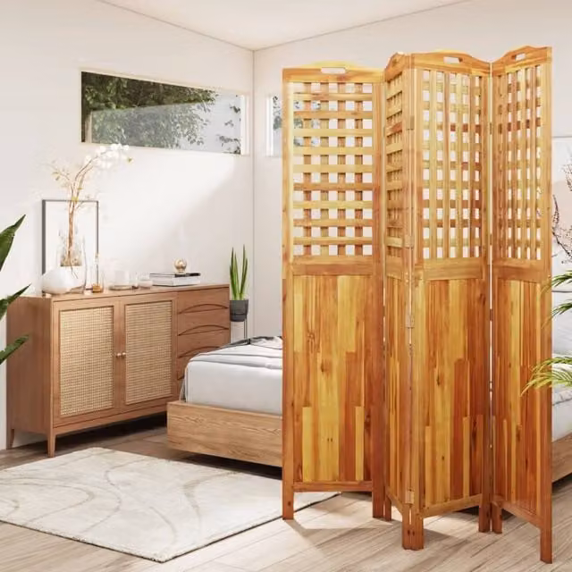 Berkfield Home 4-Panel Acacia Wood Room Divider in Brown, W/D/H: 162 x 2 x 180 cm