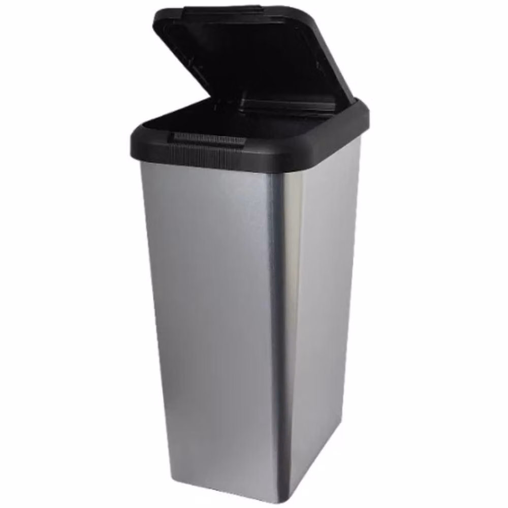 PAWNORA Stainless Steel Swing Kitchen Waste Rubbish Bin in Grey and Silver with Fingerprint Proof Finish – 2
