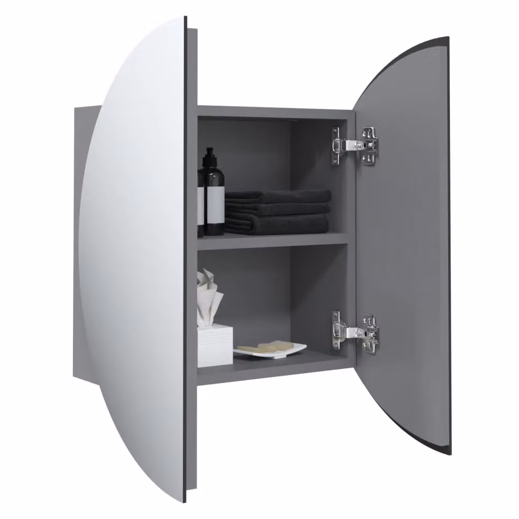 Berkfield Home Grey Wall Mounted Bathroom Cabinet with LED Integrated Round Mirror W/D/H: 40 x 40 x 17.5 cm – 3