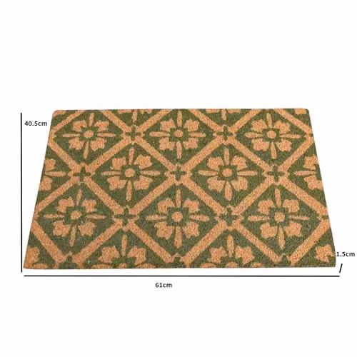 Melody Maison Green Geometric Tile Print Coir and Rubber Door Mat, W: 61.0 cm, D: 40.5 cm, H: 1.5 cm – 2