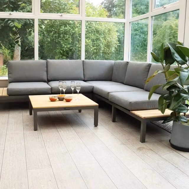 Royalcraft Aspen Mini 5 Seat Modular Set in Grey with Teak Wood and Metal Frame