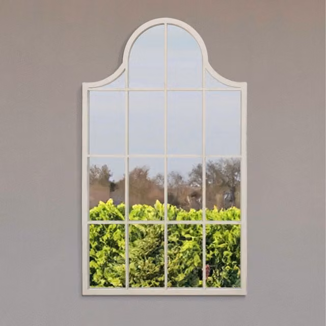 MirrorOutlet Arcus Metal Framed Arch Garden Wall Mirror in White