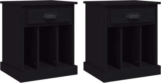 Berkfield Home Set of 2 Black Matt Bedside Cabinets, W/D/H: 43 x 36 x 50 cm