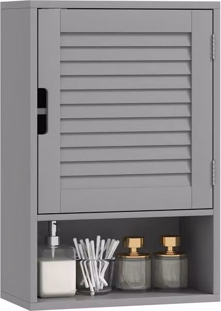 HOMCOM Grey Wall Mounted Bathroom Cabinet with Adjustable Internal Shelves, W: 60 cm, H: 60 cm – 1