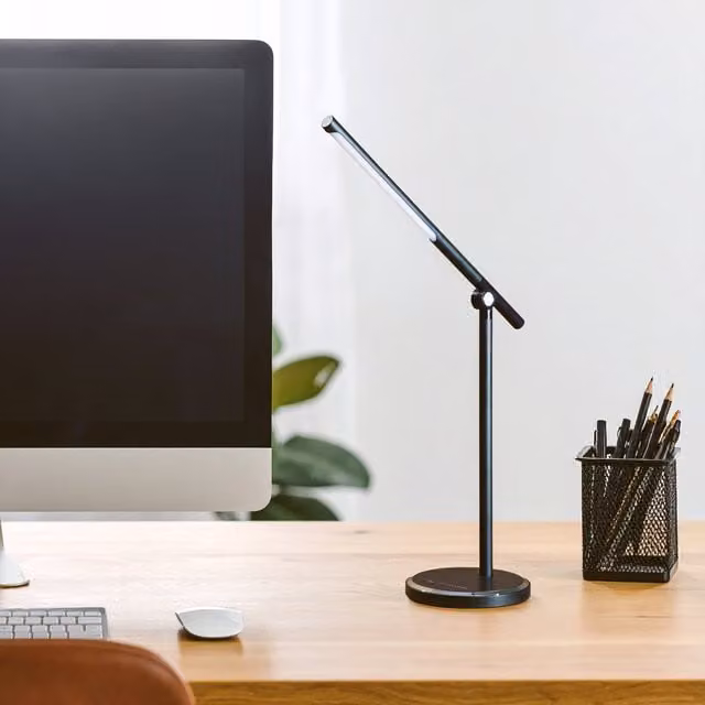 Maison by Premier Orsina Black Aluminium Touch Desk Lamp with Round Base, Dimmable and Adjustable Modern Table Light
