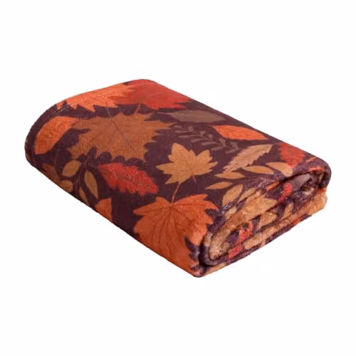 OHS Autumn Print Flannel Fleece Throw Blanket in Red, W/D/H: 125 x 150 cm – 3