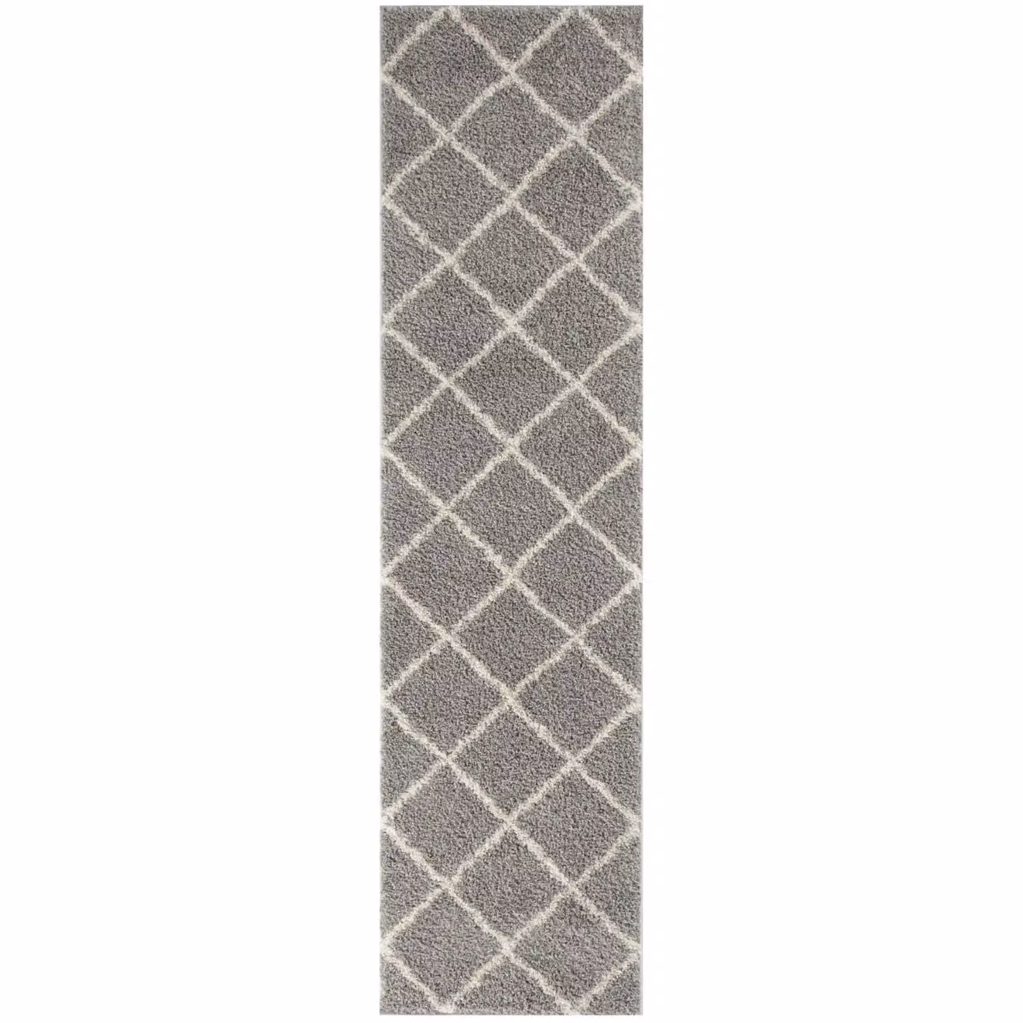 THE RUGS Moroccan Soft High Pile Shaggy Diamond Round Rug in Grey, Diameter: 120 cm – 4