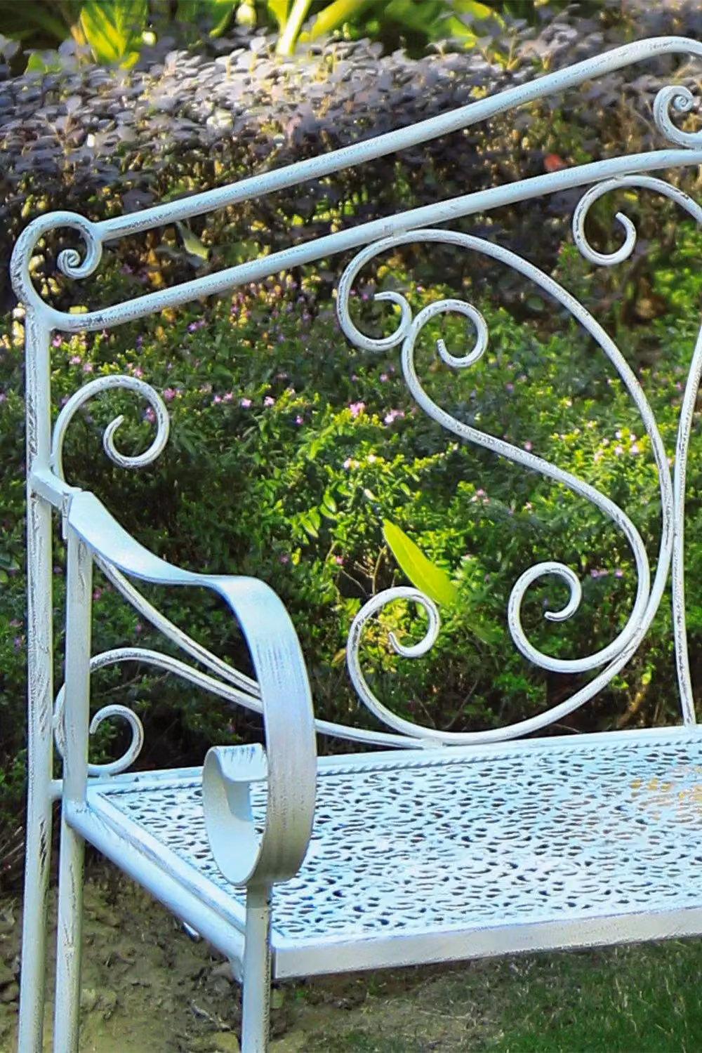 Glamhaus Metal Foldable Garden Bench in Antique White – 4