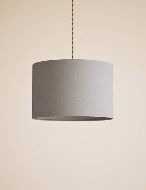 M&S Classic Cylinder Fabric Lampshade in Beige and Grey Cotton Mix