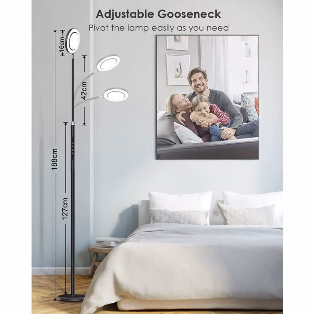 NIVOR Black LED Floor Lamp with Remote Control, Dimmable and 360 Degree Adjustable Reading Light, Height: 173 cm – 3
