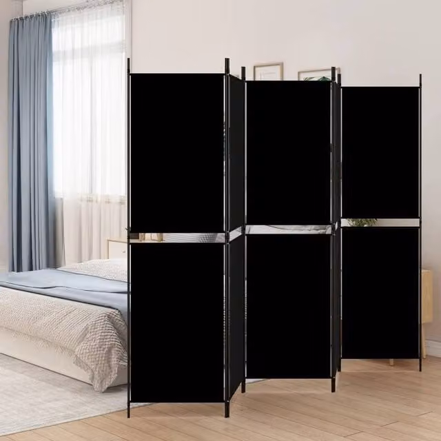 Berkfield Home 5-Panel Fabric Room Divider, Black, W: 250 cm, H: 180 cm – 1