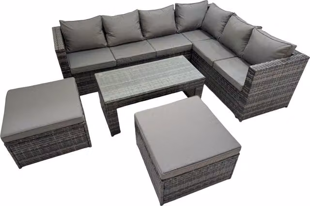 Fimous Modern Garden Furniture Set in Dark Grey with 3-Seater Sofa, Coffee Table and Ottoman