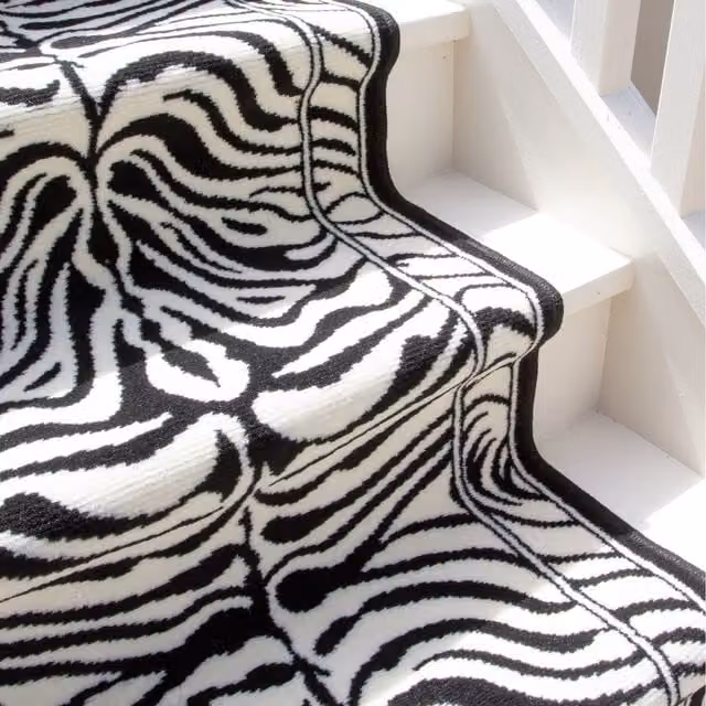 The Rug House Zebra Cut To Measure Stair Carpet Runner, Black and White, Width: 70 cm, Length: 365 cm