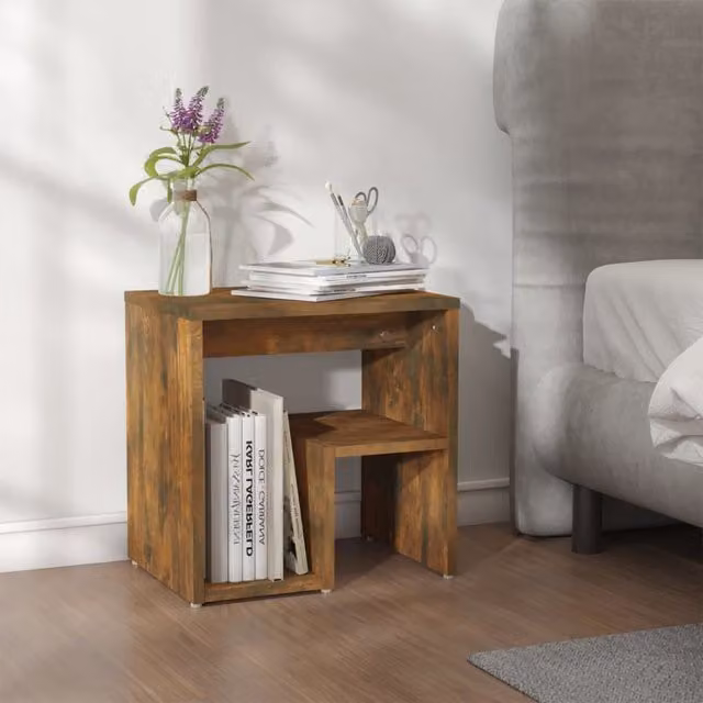 Berkfield Home Bed Cabinet in Smoked Oak Brown, W/D/H: 40 x 30 x 40 cm