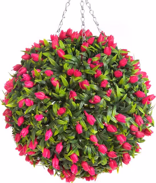 Best Artificial Pink Lush Tulip Hanging Basket Flower Topiary Ball, Diameter: 38 cm