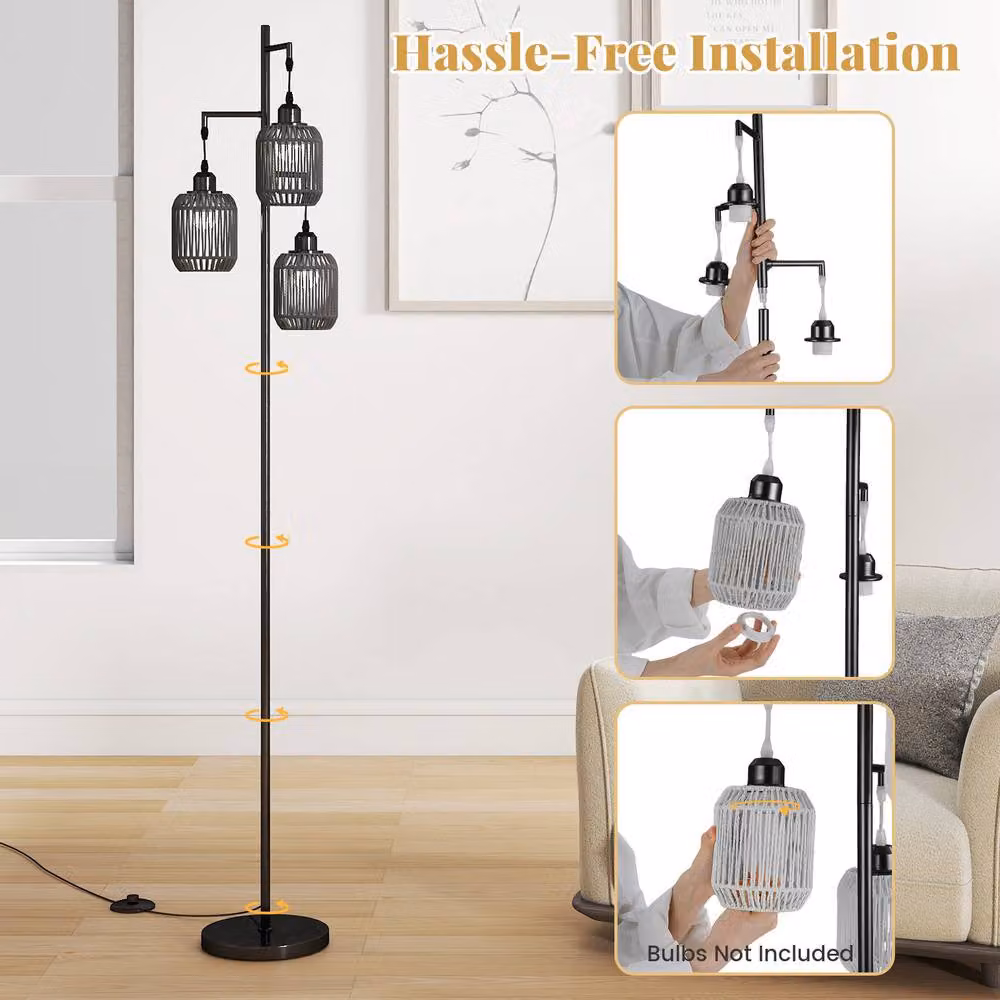 Costway 3-Light Farmhouse Floor Lamp in Black with Foot Switch, Height: 173 cm – 6