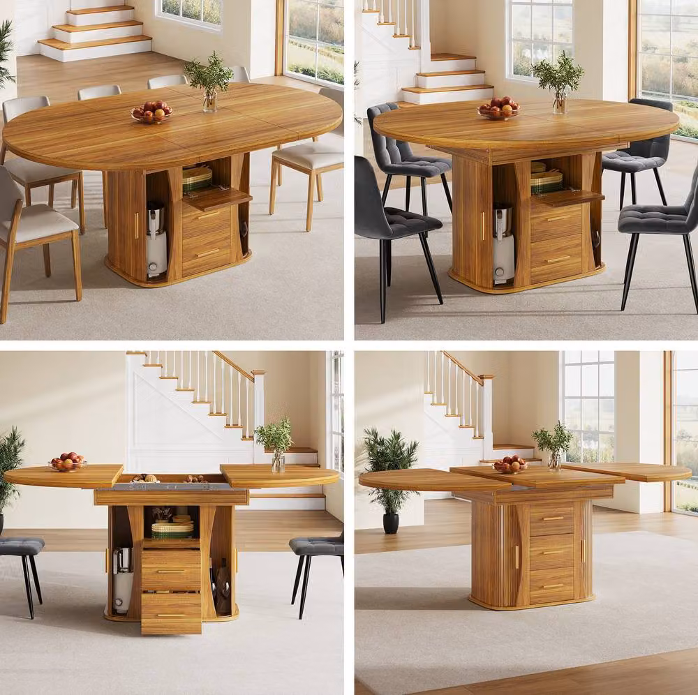 STILVORA Extendable Side Table with Storage in Brown Walnut – 8