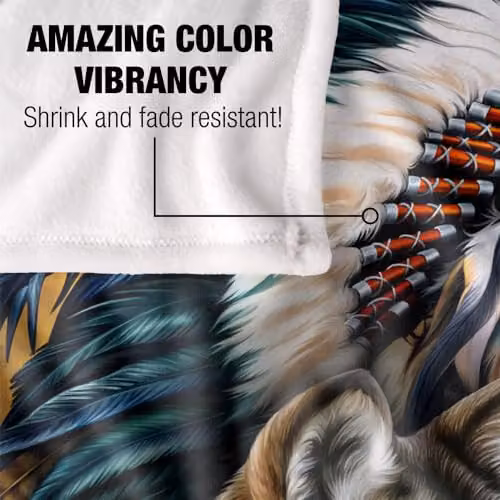 JQ Licensing Native American Wolf and Eagle Silky Touch Super Soft Fleece Throw Blanket, White and Multicolour, W: 152 cm, D: 127 cm – 3