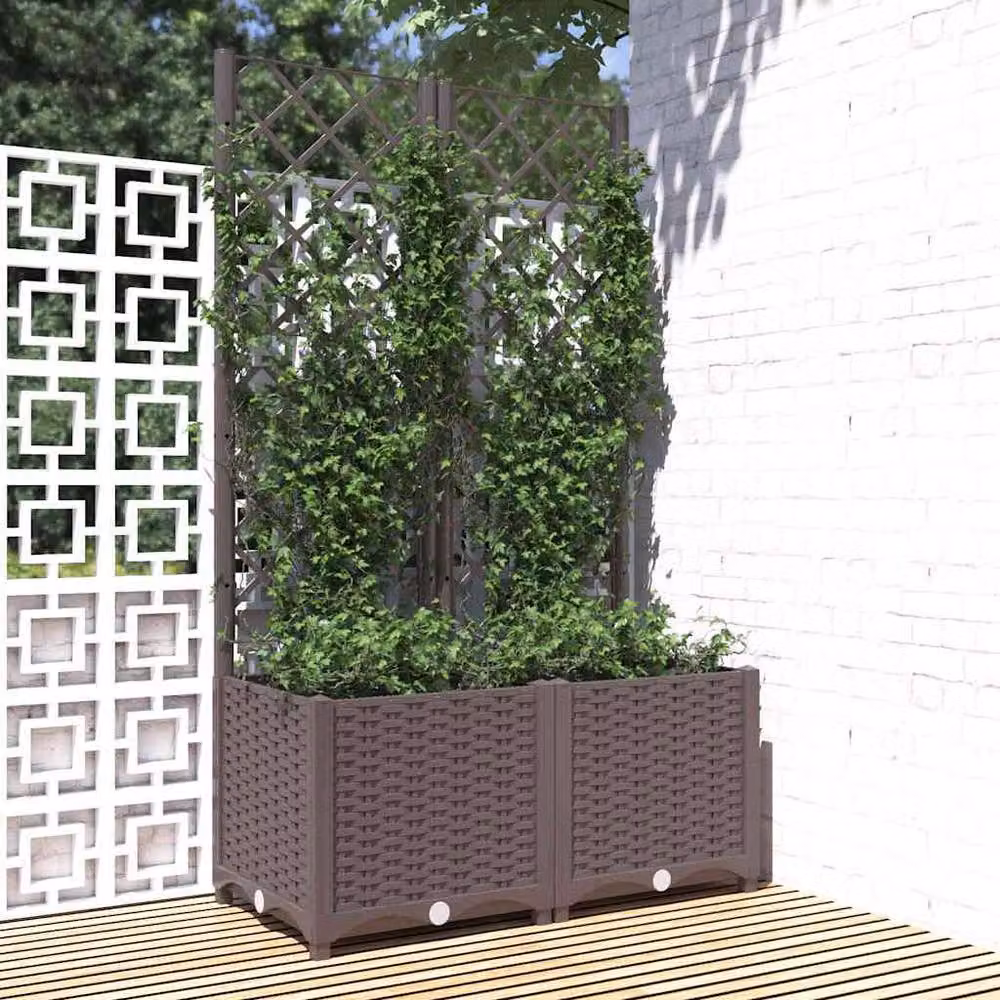 Berkfield Home Garden Planter with Trellis, Brown, W: 80 cm, D: 40 cm, H: 136 cm – 2