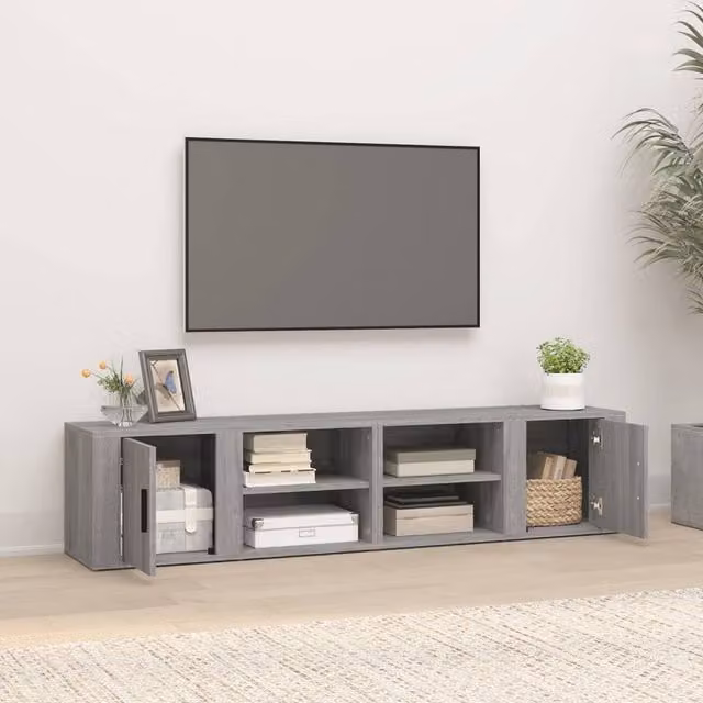 Berkfield Home Set of 2 Modern Grey Sonoma TV Cabinets in Engineered Wood, W: 80 cm, D: 31.5 cm, H: 36 cm