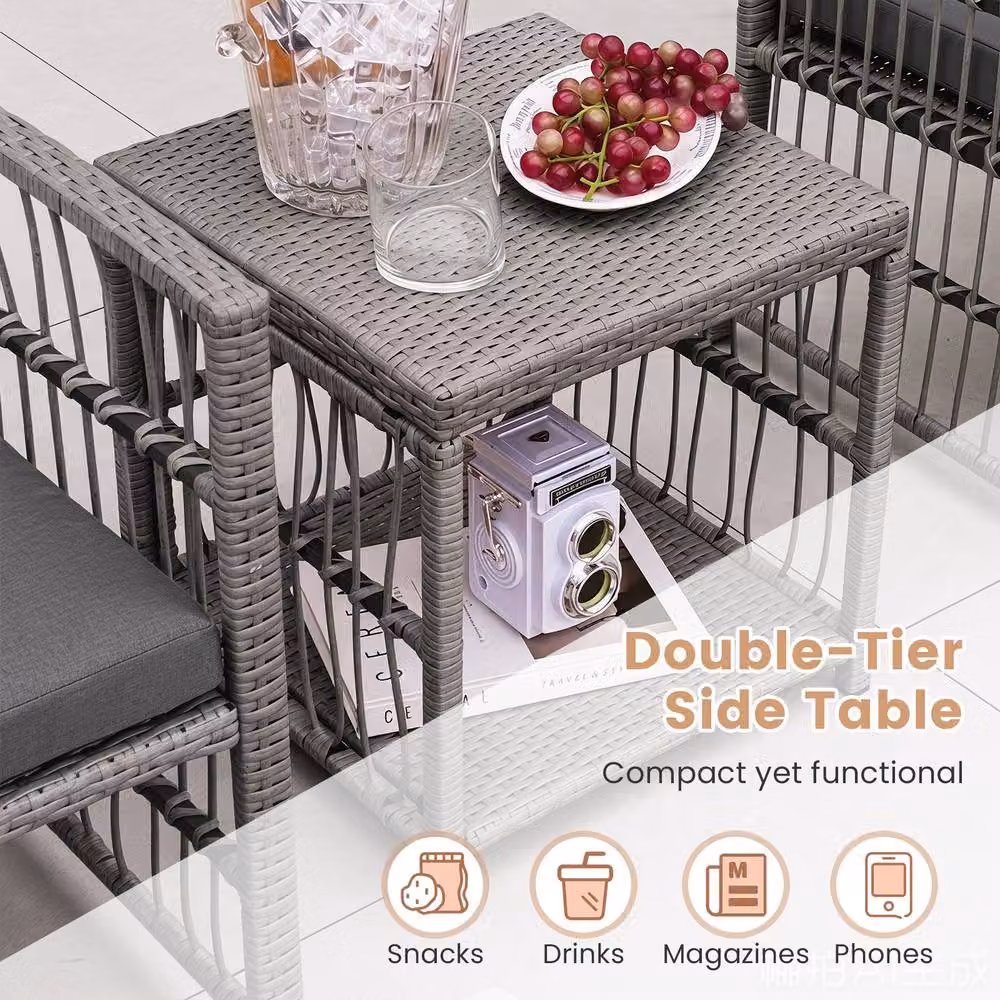 Costway 5-Piece Rattan Patio Conversation Set with Cushions and Ottoman in Grey – 4