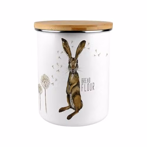 Purely Home Floral Enamel Kitchen Storage Container with Bamboo Lid in Brown and White
