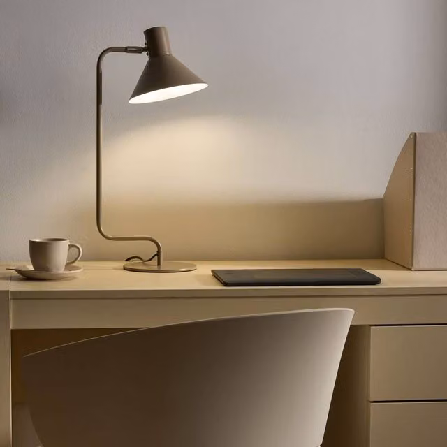 Wyld and Coco Beige Metal Desk Lamp with Adjustable Cone Shade, Height: 51 cm – 1