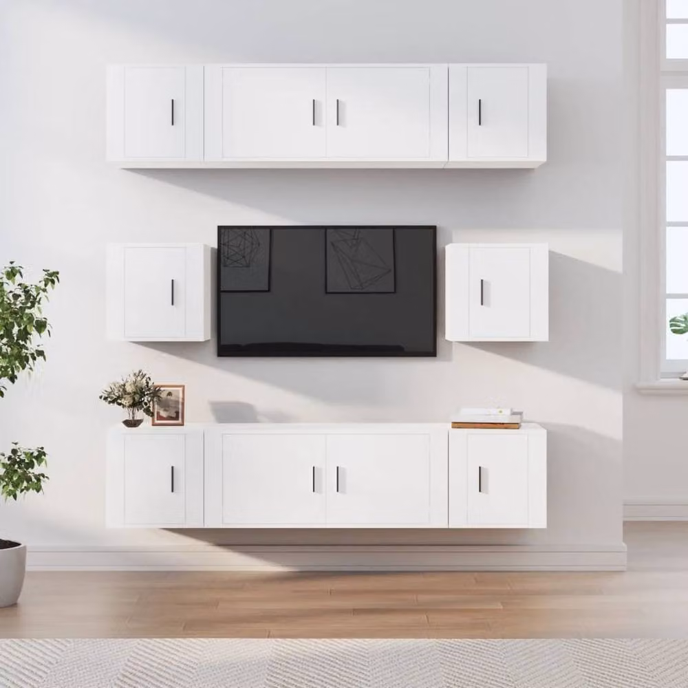 Berkfield Home 8 Piece Classic White Engineered Wood TV Cabinet Set with Media Compartments – 2