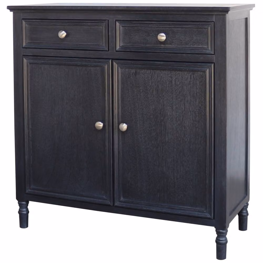 Wyld Haus Thalassa Black Solid Wood Cabinet with 2 Drawers and 2 Doors, W/D/H: 80 x 35 x 80 cm – 2